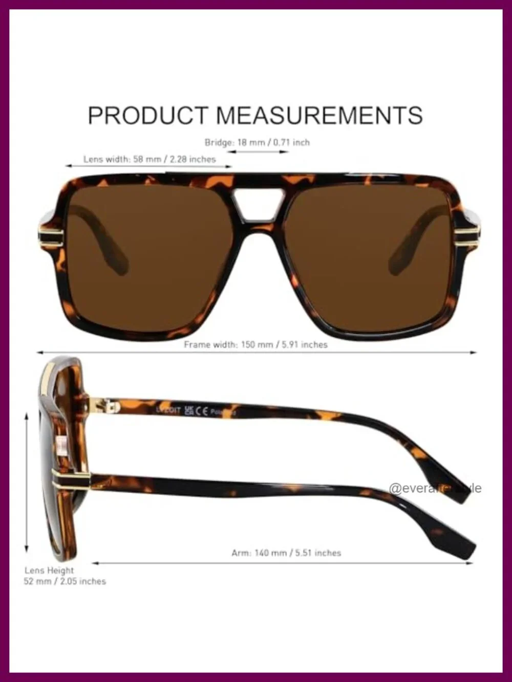 Oversized Square Aviator Sunglasses Polarized UV400 Retro Women's Sun Glasses